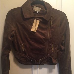 Junior Faux Suede Biker Jacket, Brown